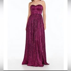 Audrina Metallic Pleated Strapless Demi Bustier Pleated Gown